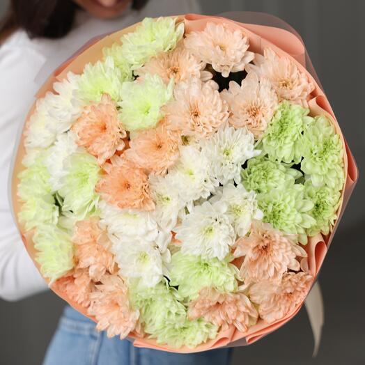 Большой букет хризантем микс нежные