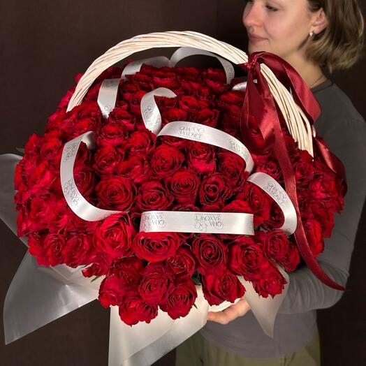 151 роза красная в корзине Мамочке