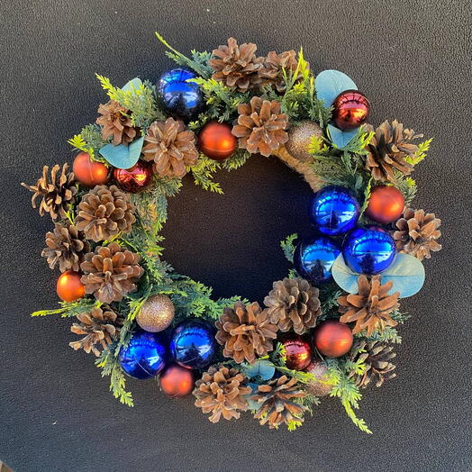 Венок Новый Год сине-коричневый d=26 см