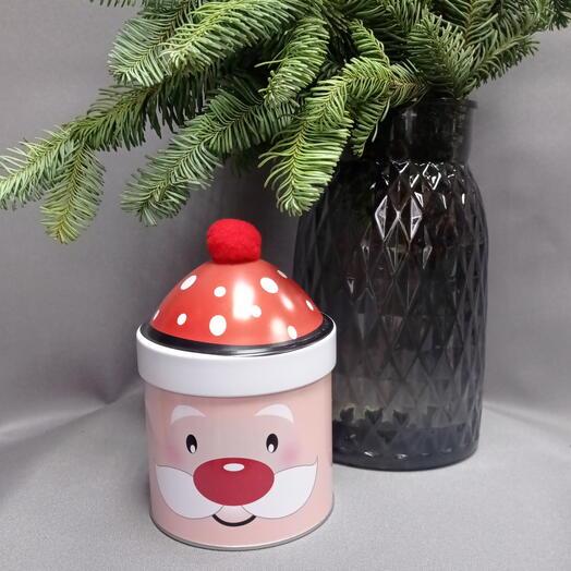 Подарочная жестяная баночка "Санта в колпачке"