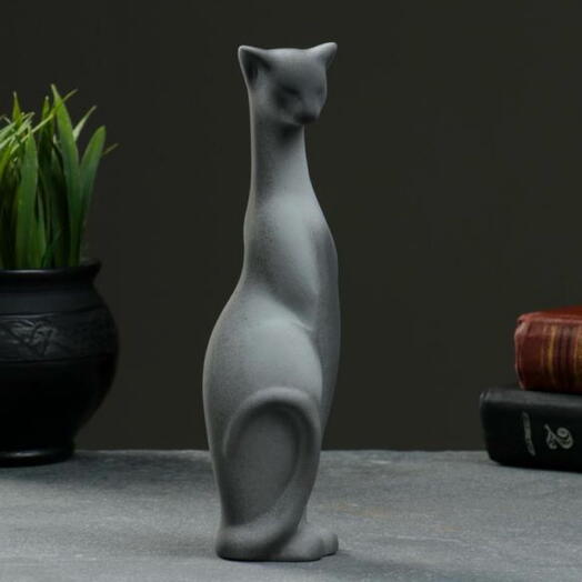 Фигурка керамика Кошка Багира, серо-чёрный, 4×5×20 см