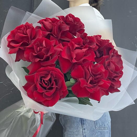 Букет из 11 красных  французских роз 🌹