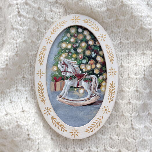 Картина-миниатюра новогодняя, Конь-качалка