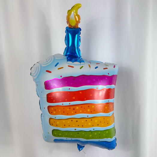 Воздушный шар С днём рождения кусок торта со свечкой. Helium balloon Happy birthday cake with cadlen