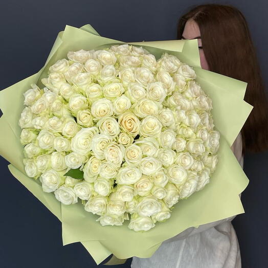 Шикарный букет 101 белой розы 55см Кения Премиум