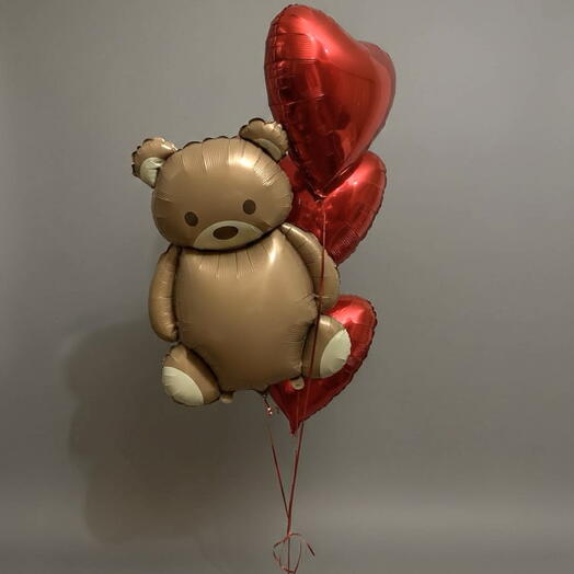 Набор шаров сердец с мишкой
