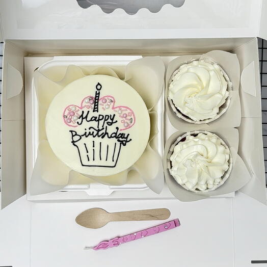 Бенто-торт с капкейками набор на день рождения «Happy birthday