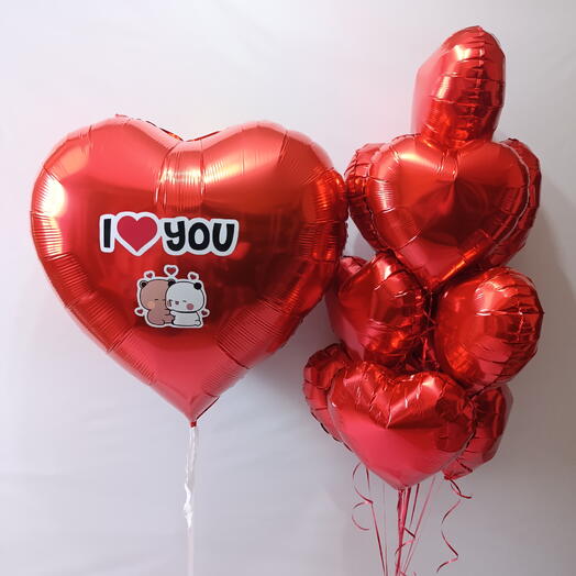 Набор шаров с гелием "Сердце гигант, I love you" 11 шаров