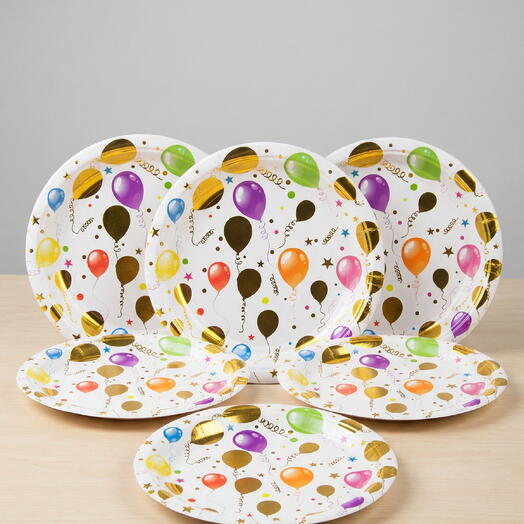Тарелки одноразовые (18 см) Воздушные шарики разноцветные 6 шт