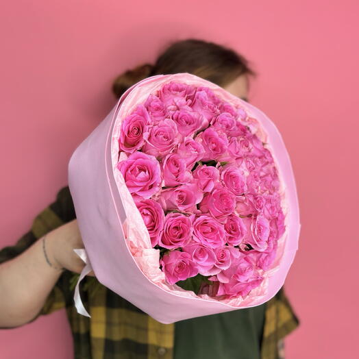 Букет 51 розовая роза в нежном фоамиране💓🎀💗