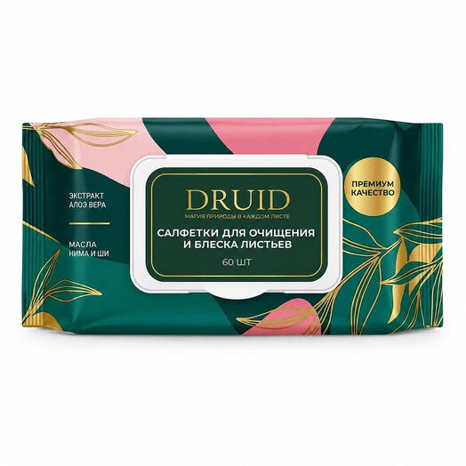 Салфетки влажные для растений Druid 60 шт
