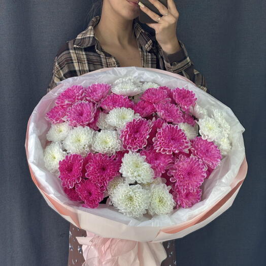 Облако нежности моно букет из хризантем☁️🩷🌸