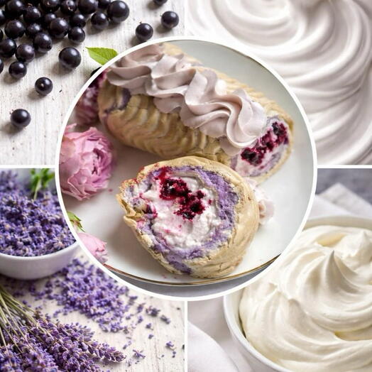 Меренговый рулет со вкусом лаванды и черной смородины для мамы