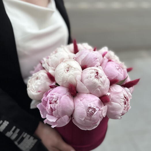 Пионы в бархатной коробке (17 шт)