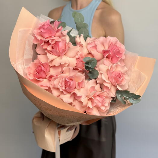 Роскошный букет из 9 розовых французских роз