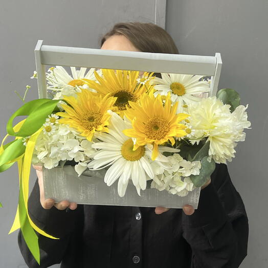 Композиция с Ромашками и Подсолнухами🤍💛💚