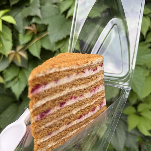 Торт Медовик с брусникой кусочек