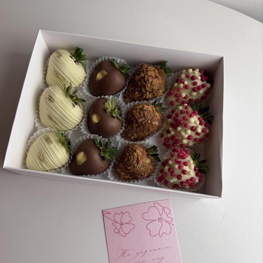 delicious sweet set of strawberries in milk in chocolate