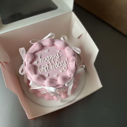 Бенто торт happy birthday розовый с бантиками