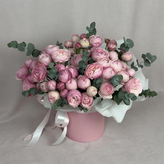 Роза кустовая пионовидная Сильва Пинк в шляпной коробке🌸🎀