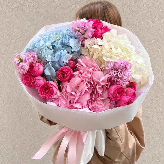Pastel Pink   Blue Hydrangea Bouquet