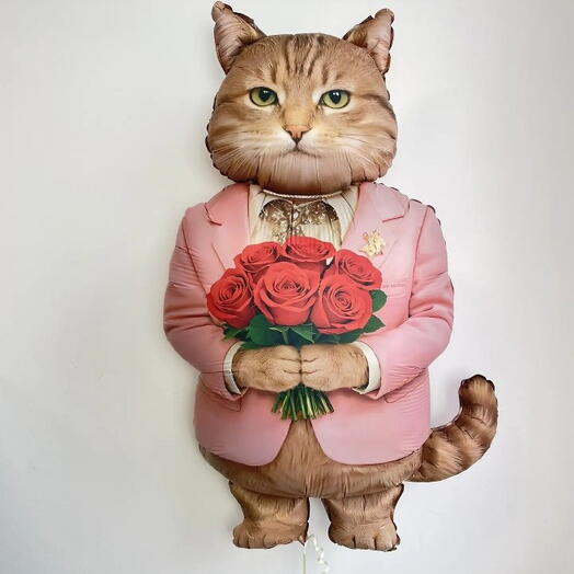 Кот-романтик с розами - шар