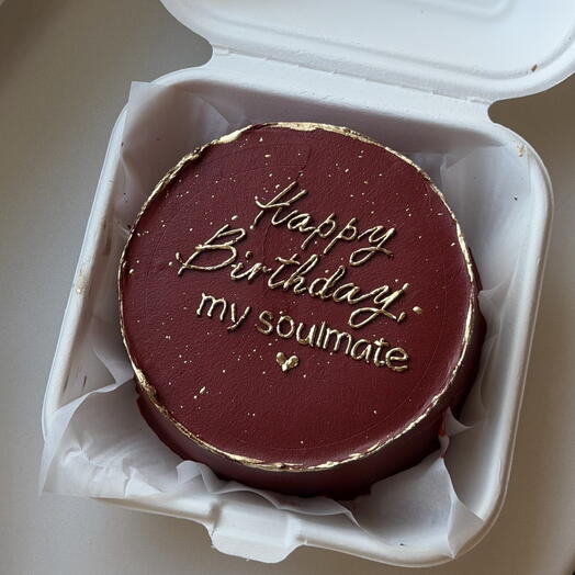 Бенто торт бордовый Happy birthday с золотой надписью