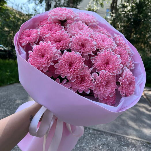 Нежный букет 5 розовых хризантем 🌸💕