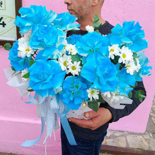 Корщина голубых роз 🩵