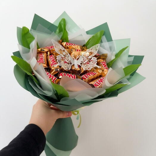 Букет из конфет «Twix» в зеленой упаковке, 15 см