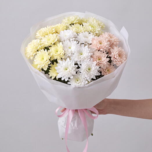 Букет дофаминовый из разноцветных хризантем (5 веток) от XOFLOWERS