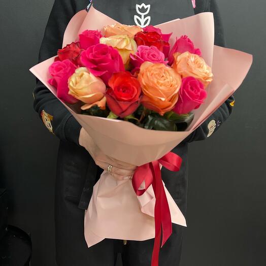 Bouquet of 15 roses mix Bright meeting