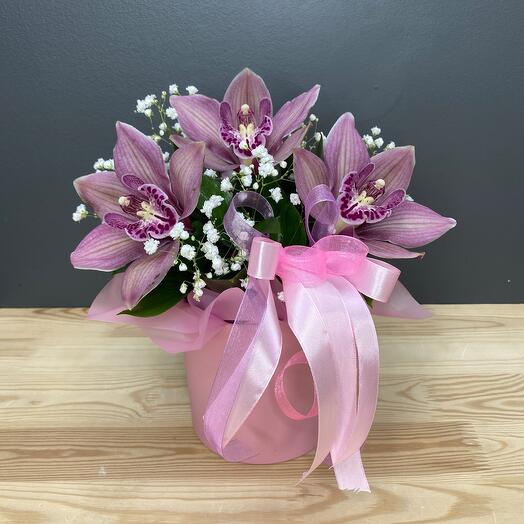 Flowers in a box with an orchid XS