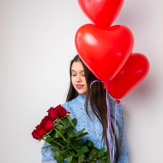 7 роз + 3 сердца