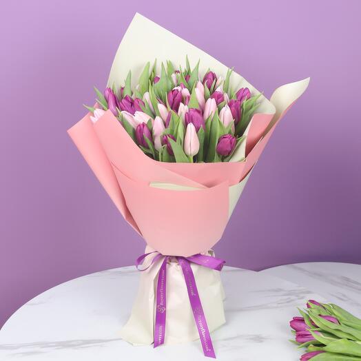 Pretty 51 Pink and Purple Tulips Bouquet