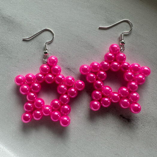 Glorious Shiny Pink Star Pearl Earrings