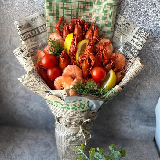 Букет с раками и креветками