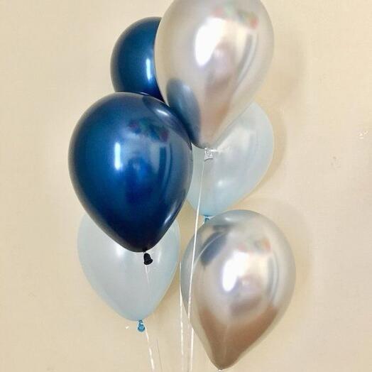 Set of Balls blue, light blue, silver, 6 pieces