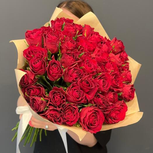 Bouquet of 51 red Roses 40cm in a craft package