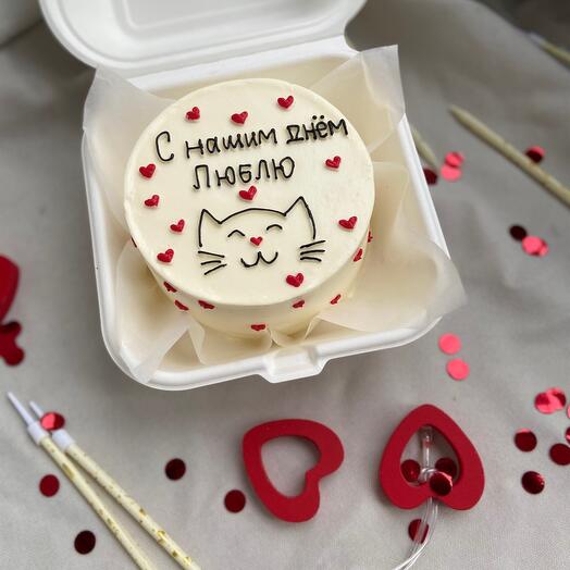 Бенто торт 14 февраля с годовщиной, признание, с днём рождения, для любимой, любимого, друга, подруги, без повода