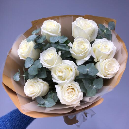 White rose with eucalyptus