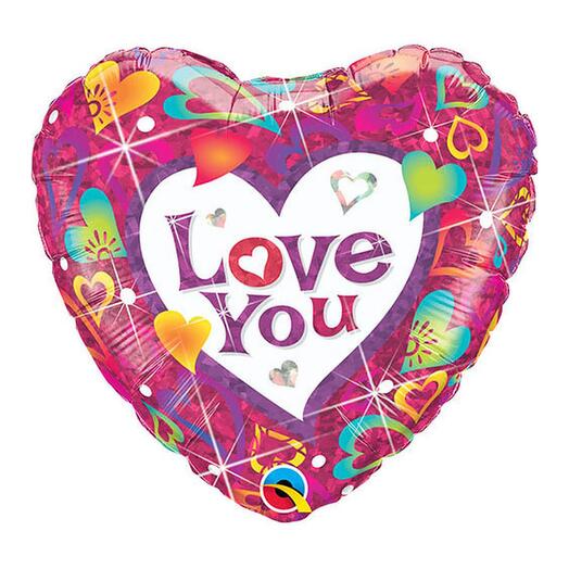 Love You Vibrant Hearts Foil Balloon