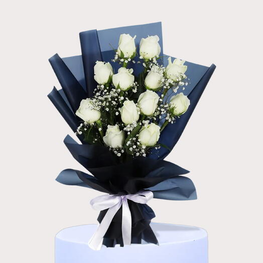 12 Stem White Rose Bunch