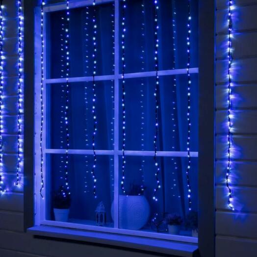 Гирлянда «Водопад» 2 × 1.5 м, ІР44, тёмная нить, 400 LED, свечение бело-синее, 8 режимов, 220 В