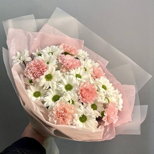 Зефирный букет с воздушными гвоздиками и кустовыми ромашками🌸