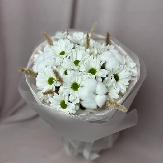 Круглый букет, хризантема, хлопок