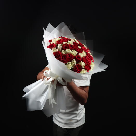 White and Red Roses Bouquet