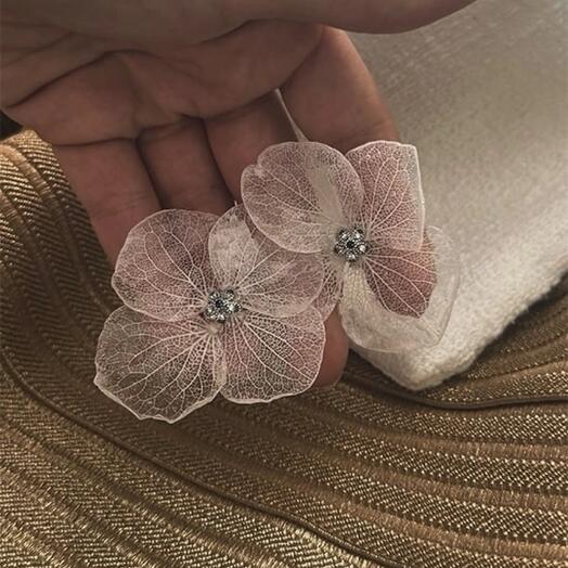 Серебряные серьги Рюша из гортензии ручная работа
