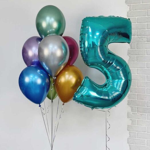 Цифра 5 (зелёный) + фонтан