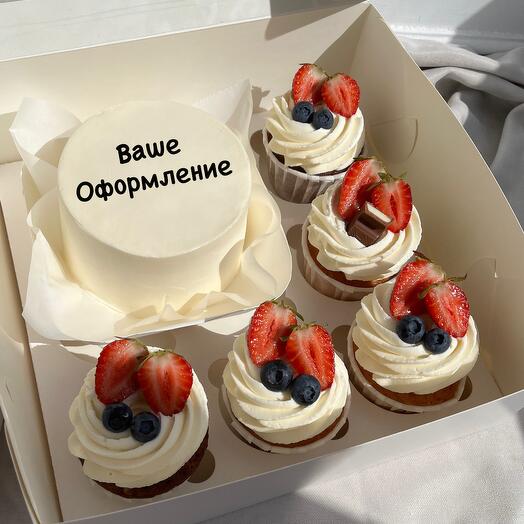 Набор праздничный с днём рождения торт бенто капкейки с юбилеем на годовщину с клубникой свое оформление с надписью мой дизайн